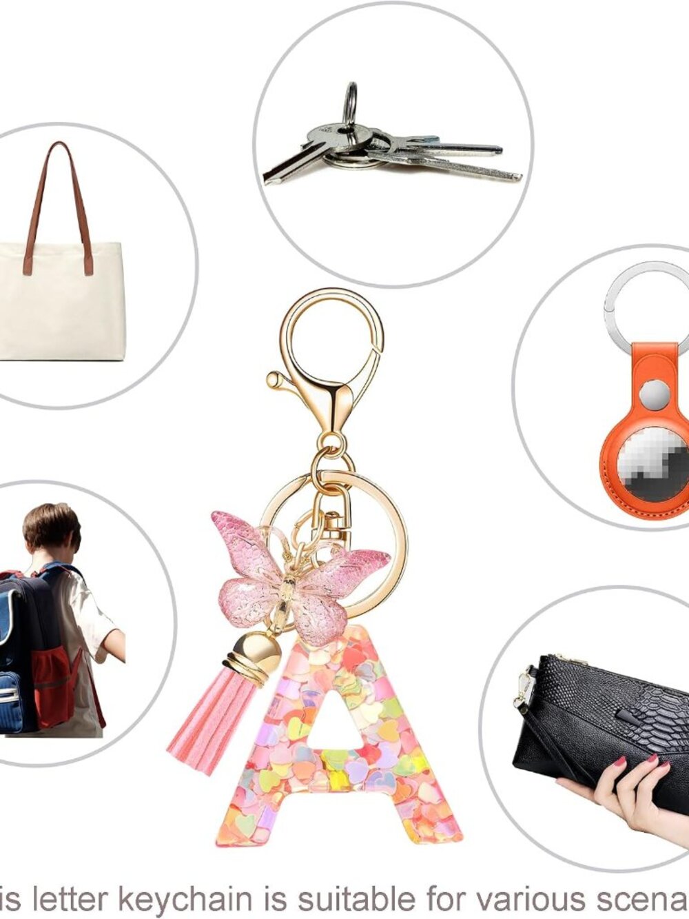 Fashion Alphabet Initial Letter Keychain Tassel Butterfly Pendant Key Ring for P - Picture 7 of 7